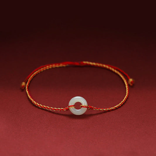 Buddha Steine ​​Runde Frieden Schnalle Jade Glück Fülle Geflochtenes Armband Fußkettchen 