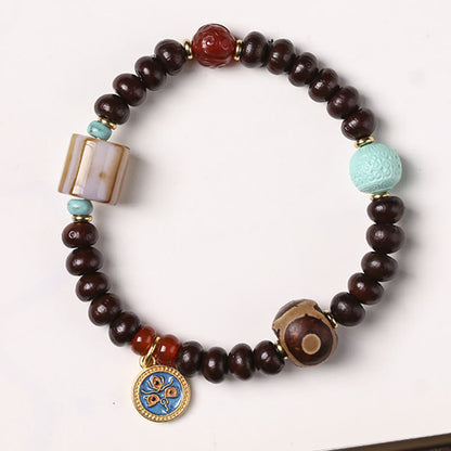 Pulsera de cuentas Dzi de semillas de Bodhi moradas del Tíbet con piedras de Buda naturales, Dios de la Riqueza y la Sabiduría