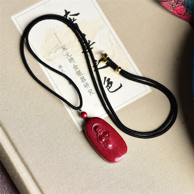 Colgante de collar con bendición de cinabrio natural con forma de calabaza del zodiaco chino Yin Yang de Buda sonriente con piedras de Buda 
