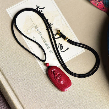Colgante de collar con bendición de cinabrio natural con forma de calabaza del zodiaco chino Yin Yang de Buda sonriente con piedras de Buda 