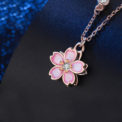 Collar con colgante de flor de cerezo en plata de ley 925 con piedras de Buda y protección giratoria 