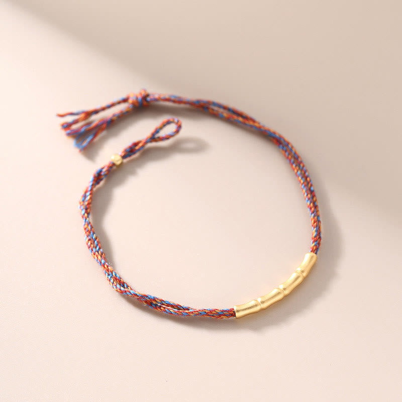 Pulsera trenzada multicolor hecha a mano con piedras de Buda en plata de ley 925 con diseño de bambú y la suerte. 