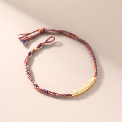 Pulsera trenzada multicolor hecha a mano con piedras de Buda en plata de ley 925 con diseño de bambú y la suerte. 