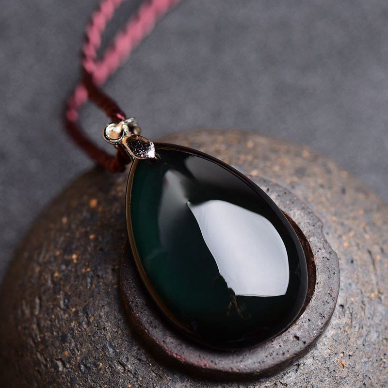 Collar con colgante de gota de agua de riqueza, piedras de Buda, obsidiana dorada, obsidiana negra, obsidiana arcoíris 
