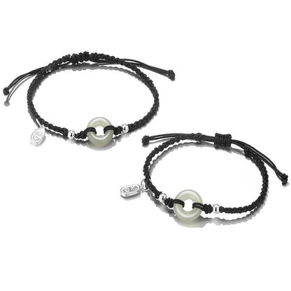 Pulsera trenzada de pareja con 2 piedras de Buda, aventurina verde, jade blanco y hebilla de la paz.