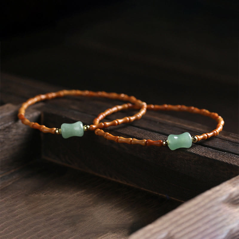 Pulsera de la suerte con diseño de bambú y aventurina verde hueso de oliva natural de Buddha Stones 