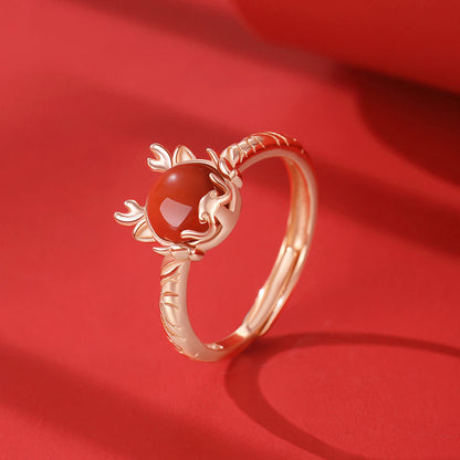Buddha Stones 925 Sterling Silver Year of the Dragon Cinnabar Red Agate Dragon Protection Bracelet Necklace Pendant Earrings Ring
