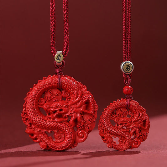 Collar con colgante de moneda de cobre y cinabrio natural de plata de ley 925 con piedras de Buda del Año del Dragón. 
