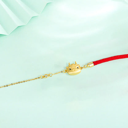 Buddha Stones 925 Sterling Silver Year of the Dragon Luck Cute Dragon Red String Chain Protection Bracelet
