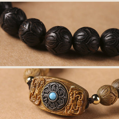 Buddha-Steine, grünes Sandelholz, Ebenholz, Sandelholz, Om Mani Padme Hum, beruhigendes Armband 