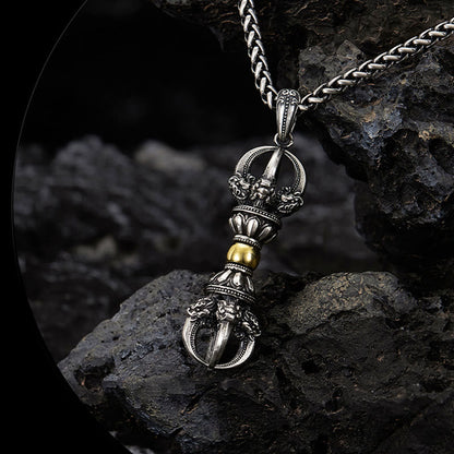 Collar con colgante de riqueza con diseño de Dorje Vajra tibetano y piedras de Buda 