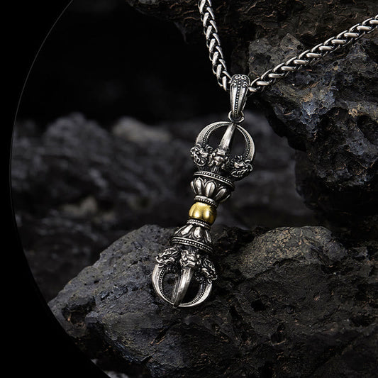 Collar con colgante de riqueza con diseño de Dorje Vajra tibetano y piedras de Buda 