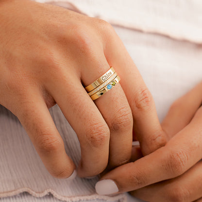 Personalized Birthstones Stacking Name Rings