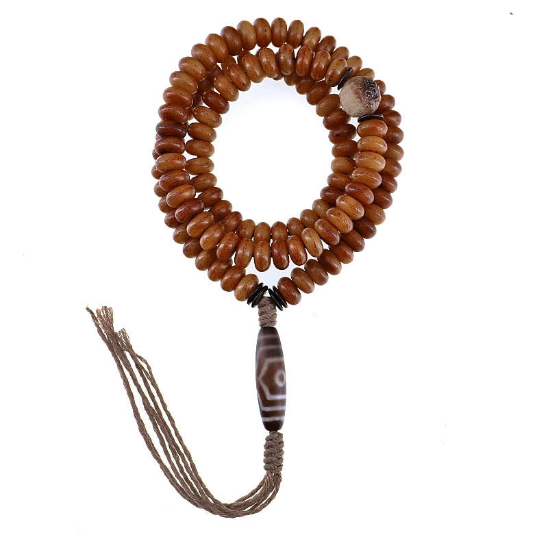 Pulsera tibetana de 108 cuentas Mala de hueso de yak con tres ojos de Dzi y piedras de Buda para alejar los malos espíritus.