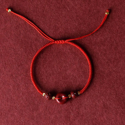 Pulsera trenzada con bendición de paz y cinabrio de loto hecha a mano con piedras de Buda