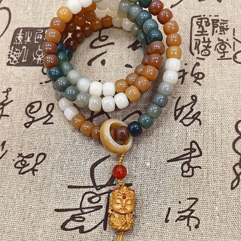 Buddha Stones 108 Mala-Perlen Farbverlauf Bodhi Seed Grüne Tara Buddha Gravur Peace Harmony Armband