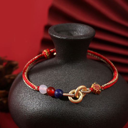 Pulsera de loto auspiciosa con doble hebilla de paz y piedras de Buda en plata de ley 925