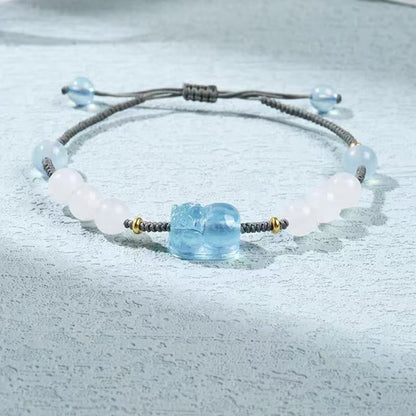 Pulsera curativa de jade blanco PiXiu Hetian con aguamarina natural y piedras de Buda