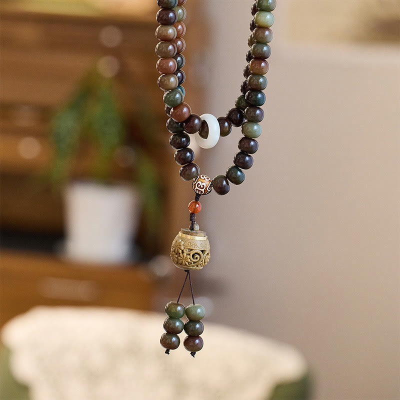 Pulsera de 108 cuentas Mala de Buda, color Dunhuang, con semillas de Bodhi y cuentas Dzi, para protegerse de los malos espíritus.