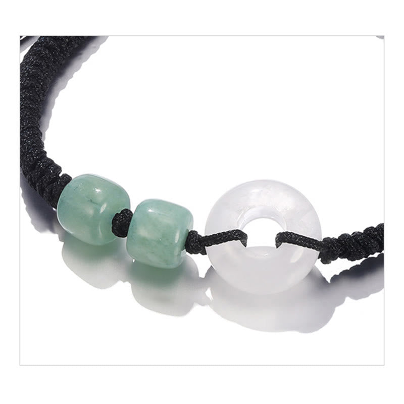 Pulsera trenzada de pareja con 2 piedras de Buda, aventurina verde, jade blanco y hebilla de la paz.