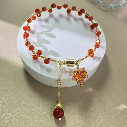 Buddha Stones Rotes Ahornblatt Glücksbringer Armband 