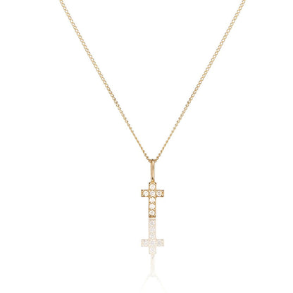 Solid Gold Genuine Diamond Tiny Cross Necklace