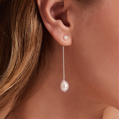 Silver Large and Small Pearl Drop Stud Earrings