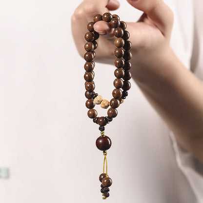 Pulsera de doble vuelta con semillas de Bodhi y sándalo rojo de hoja pequeña con piedras de Buda y sándalo