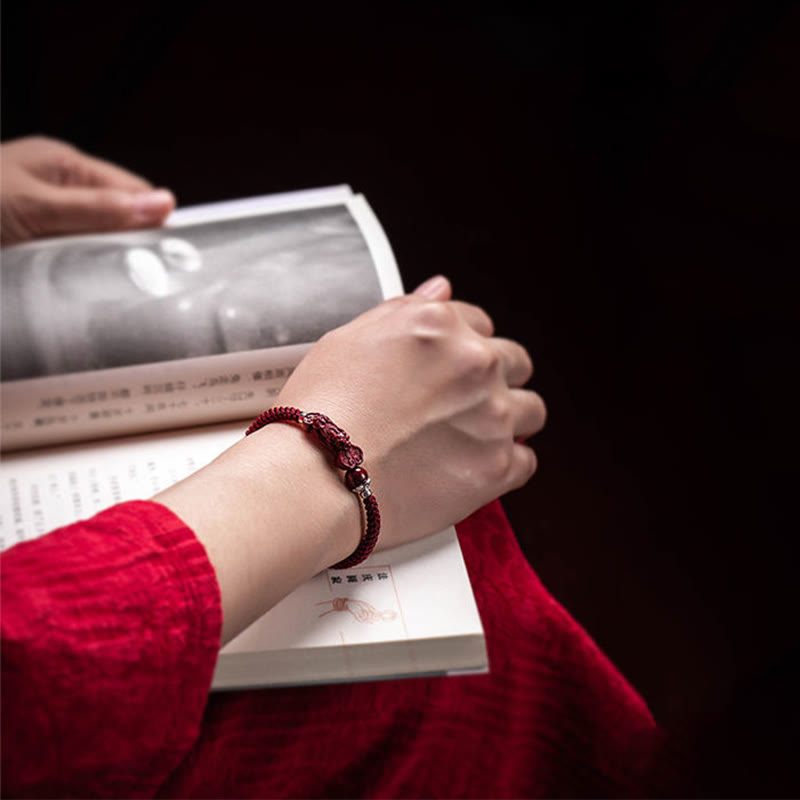 Pulsera trenzada de PiXiu Cinabrio para la Riqueza y la Suerte, hecha a mano con piedras de Buda 
