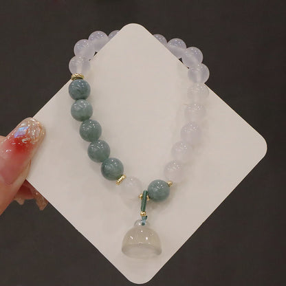 Buddha Stones Weißer Achat Jade Lotusblume Friedensschnalle Schutzarmband 