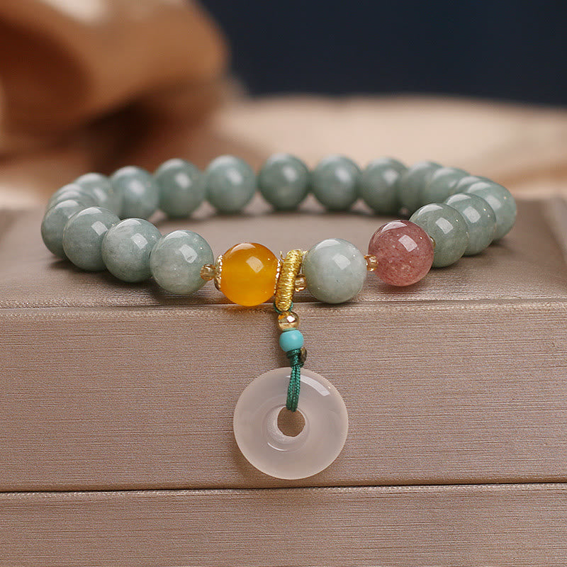 Pulsera de prosperidad con cuentas de cuarzo fresa y jade natural de Buda