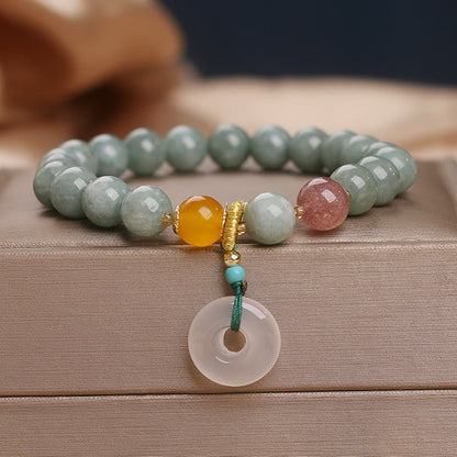Pulsera de prosperidad con cuentas de cuarzo fresa y jade natural de Buda