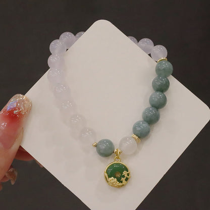 Buddha Stones Weißer Achat Jade Lotusblume Friedensschnalle Schutzarmband 