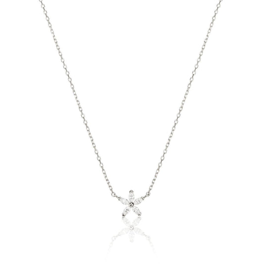 Silver Diamond Style Flower Necklace