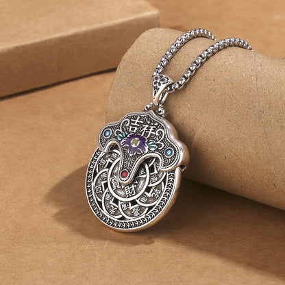 Collar con colgante de riqueza con monedas de cobre, flor de peonía y piedras de Buda