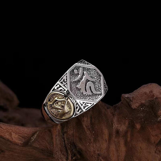 Anillo ajustable de protección con diseño sánscrito tallado y piedras de Buda en plata de ley 925