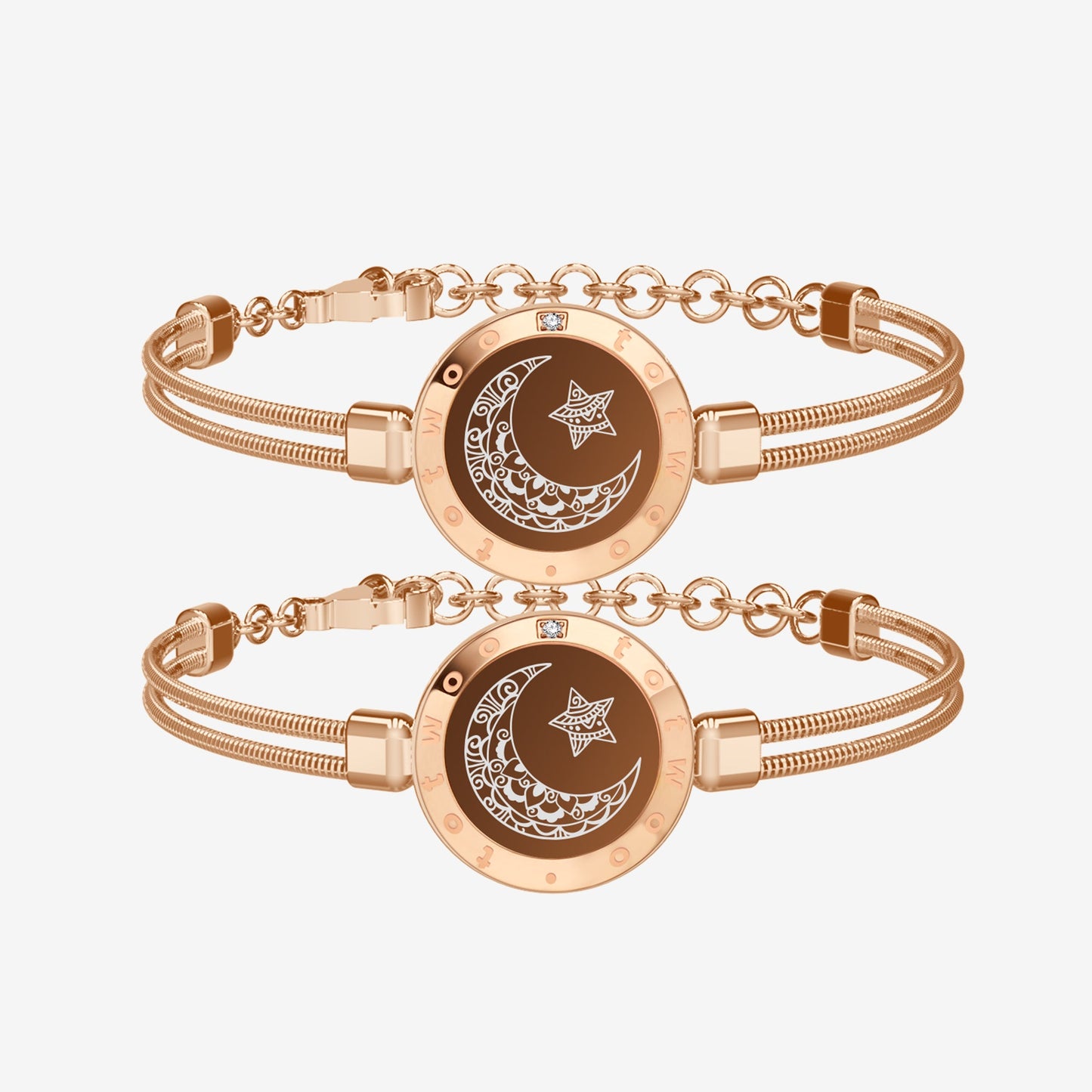 Moon&Star Touch Bracelets with Snake Chain (Rose Gold+Rose Gold)