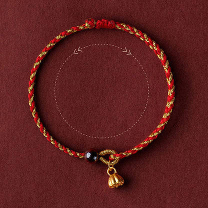 Pulsera trenzada con dije de paz y alegría de loto, hecha a mano con piedras de Buda y cuerda de oro rojo 