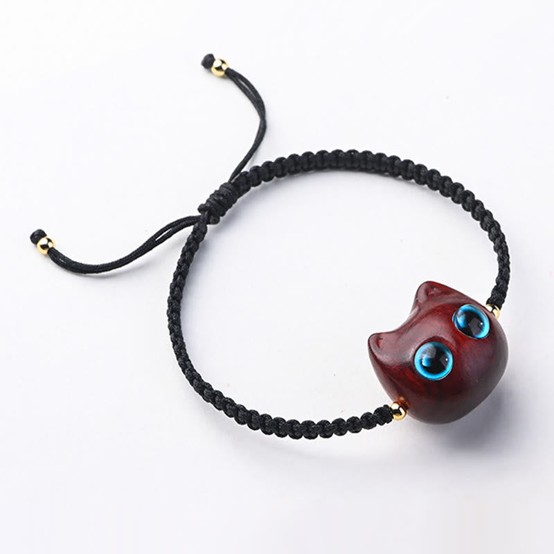Buddha-Steine, kleines Blatt, rotes Sandelholz, Ebenholz, süßer Katzenkopf, ruhiger Schutz, geflochtenes Armband 