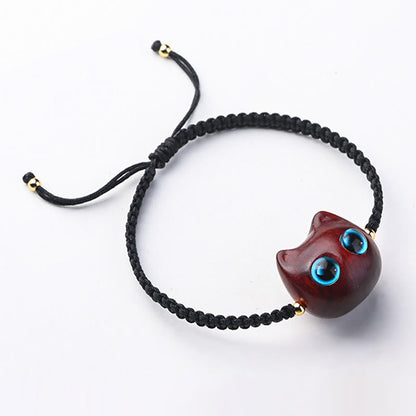 Buddha-Steine, kleines Blatt, rotes Sandelholz, Ebenholz, süßer Katzenkopf, ruhiger Schutz, geflochtenes Armband 
