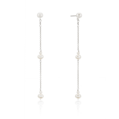 Silver Three Pearl Drop Earrings