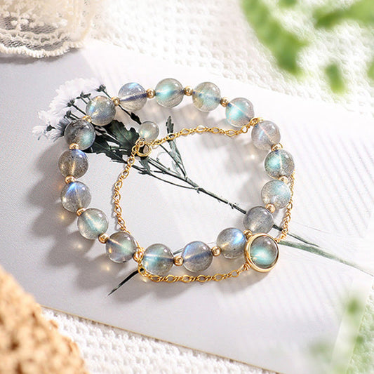 Pulsera de amor curativo con piedra lunar natural bañada en oro de 14 quilates de Buddha Stones 