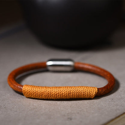 Buddha Stones Tibetan Leather Handmade Five Elements Luck Braid String Buckle Bracelet