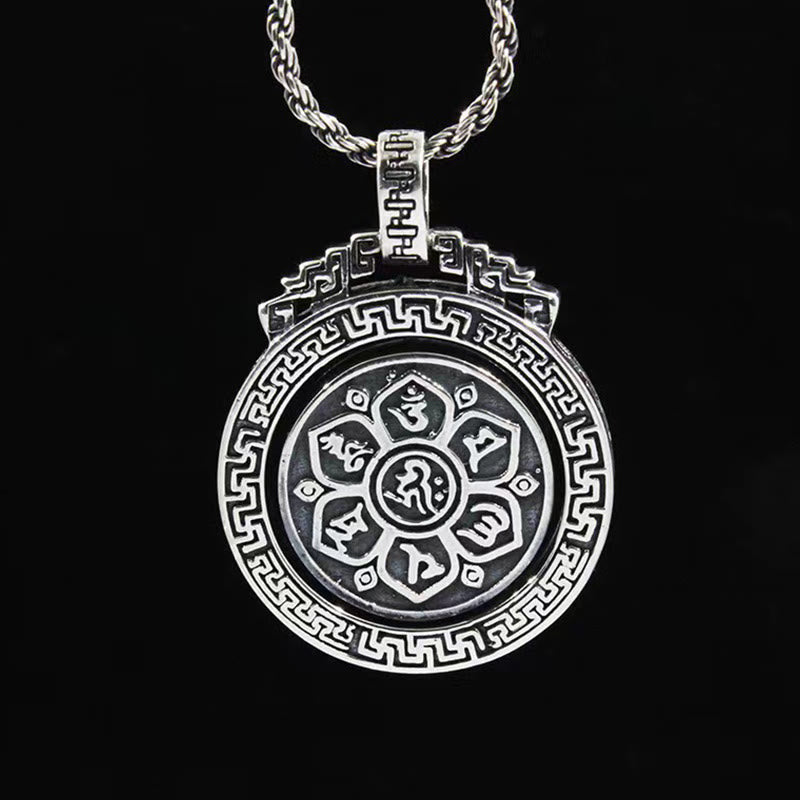 Collar con colgante de piedra de Buda tibetano Om Mani Padme Hum, doble dorje, vajra, giratorio, pureza y paz. 