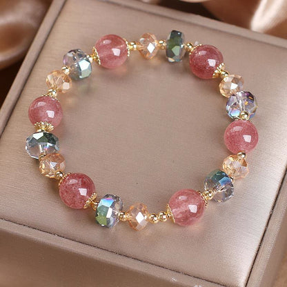 Pulsera positiva de cristal colorido de cuarzo fresa natural con piedras de Buda