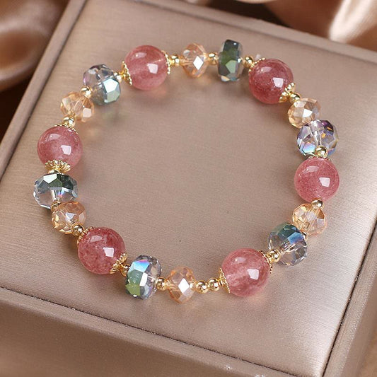 Buddha Stones Natürliches Erdbeerquarz Buntes Kristall Positives Armband