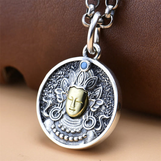 Collar con colgante de piedra de Buda en plata de ley 925 con protección de Tara Verde y doble Dorje Vajra