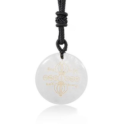 Buddha Stones Vajra Dorje Sanskrit Pattern Natural Various Crystal Black Obsidian Fulfilment Necklace Pendant
