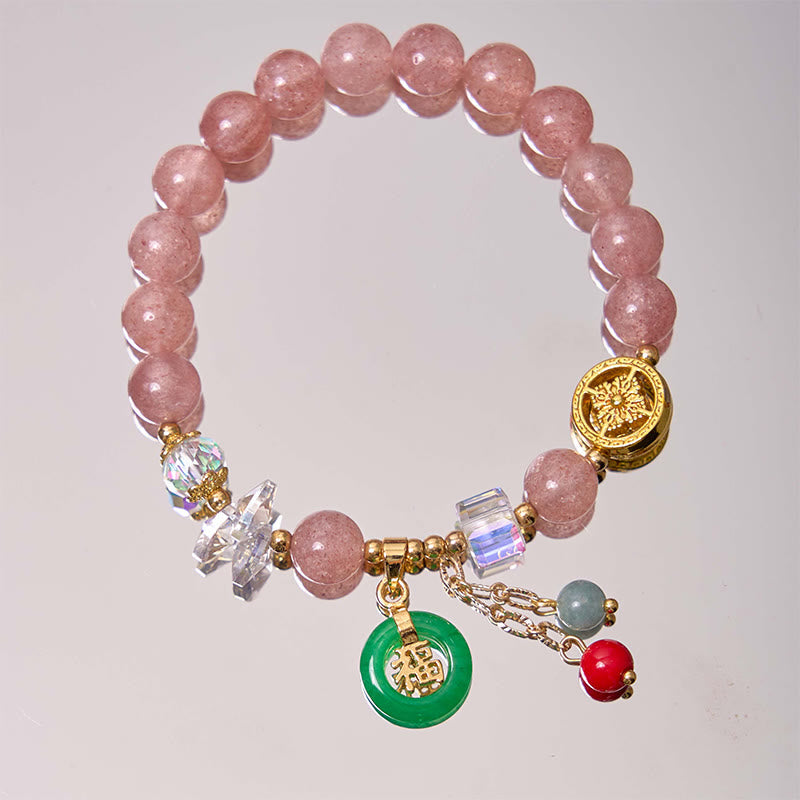 Pulsera curativa con dijes de jade fu y cuarzo fresa de Buda