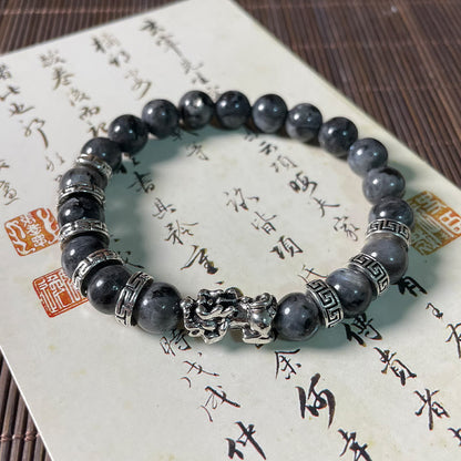 Buddha Stones Black Glitter Stone PiXiu Power Bracelet
